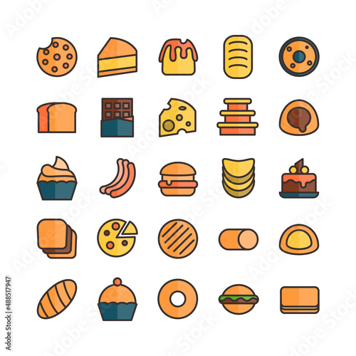 Cake And Bread icon set vector flat line for website, mobile app, presentation, social media. Suitable for user interface and user experience.
