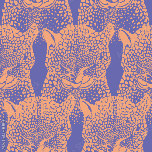 Leopard seamless pattern. Vector illustration. Very peri and orange colors