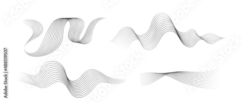 Abstract black and grey vibration wave set. Collection of sound audio wavy line, dotted halftone and waveform. Element on white background for business, science, music and technology. photo