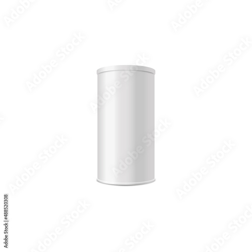 Cylinder tube food container template, realistic vector illustration isolated.