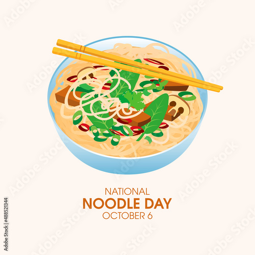 National Noodle Day vector. Bowl of noodles with tofu and vegetables icon vector. Noodle Day Poster, October 6. Important day