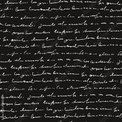 Handwritten abstract text seamless pattern, vector monochrome script background