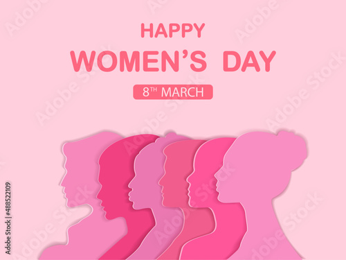 Women's Day banner or greeting card with womens faces .Mothers Day. Greeting card for 8 March.For brochures, postcards, tickets, banners.Womens History Month. © Tally 18