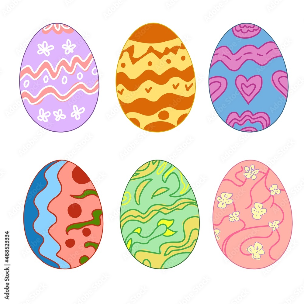 Colorful Easter egg set on a white background. Cute easter illustration. Religion celebration set. Colorful Easter egg set on a white background. Cute easter illustration. Religion celebration set.