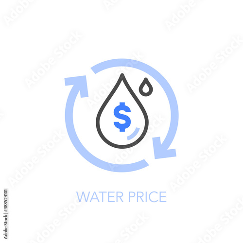 Water price symbol with a water drop and process arrows. Easy to use for your website or presentation.