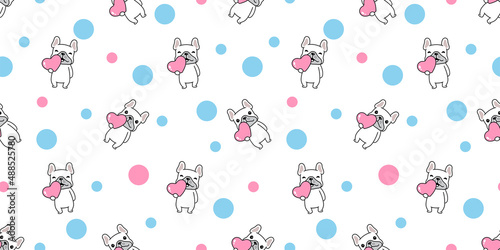 dog seamless pattern french bulldog heart valentine vector puppy pet breed bubble cartoon repeat wallpaper doodle tile background illustration scarf design isolated
