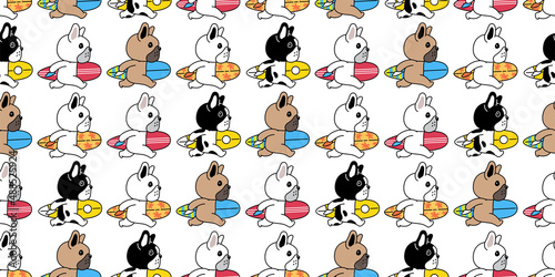 dog seamless pattern french bulldog surfboard surfing sport sea beach vector pet puppy breed cartoon repeat wallpaper doodle tile background illustration design isolated