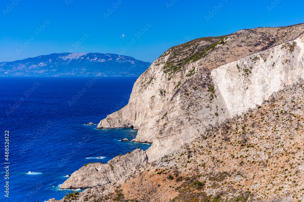 Cliffs and Ioanian sea at Zakynthos, Greece.