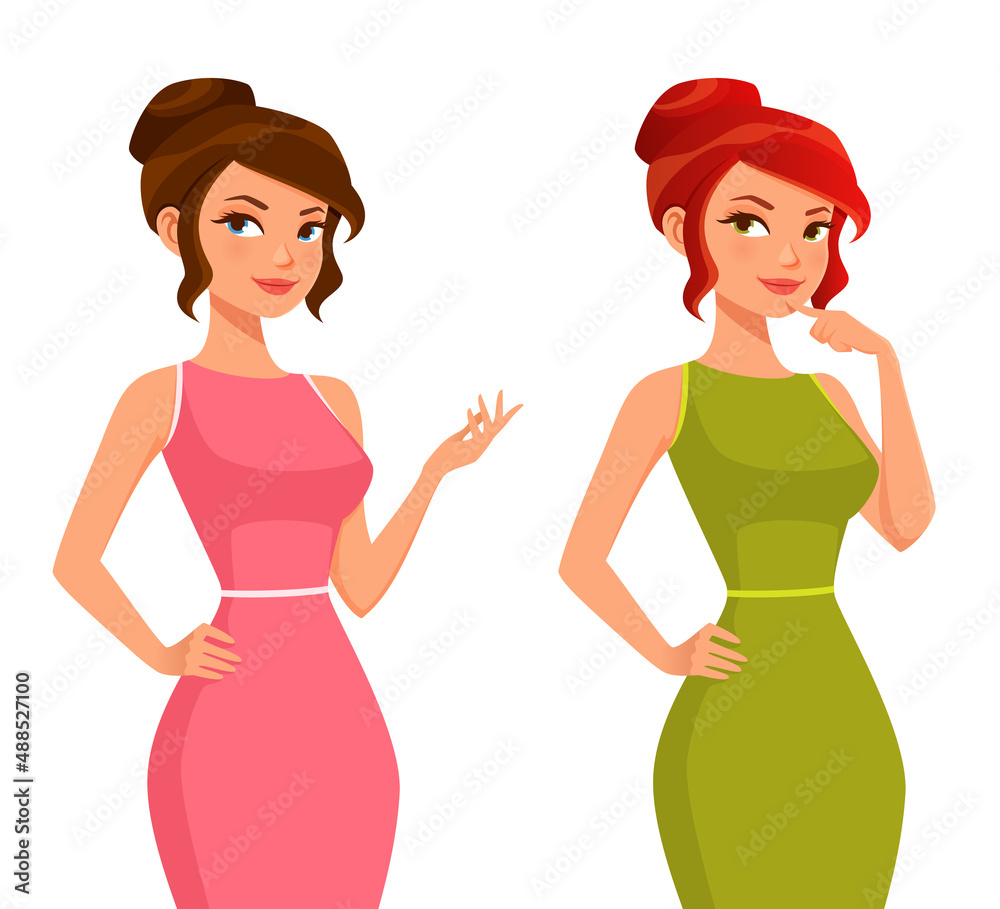 cute cartoon illustration of a beautiful office girl in elegant dress cute cartoon illustration of a beautiful office girl in elegant dress