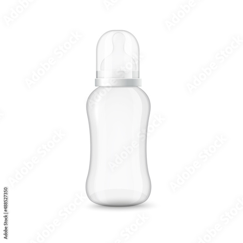 Newborn nourishment bottle with nipple realistic vector illustration isolated.