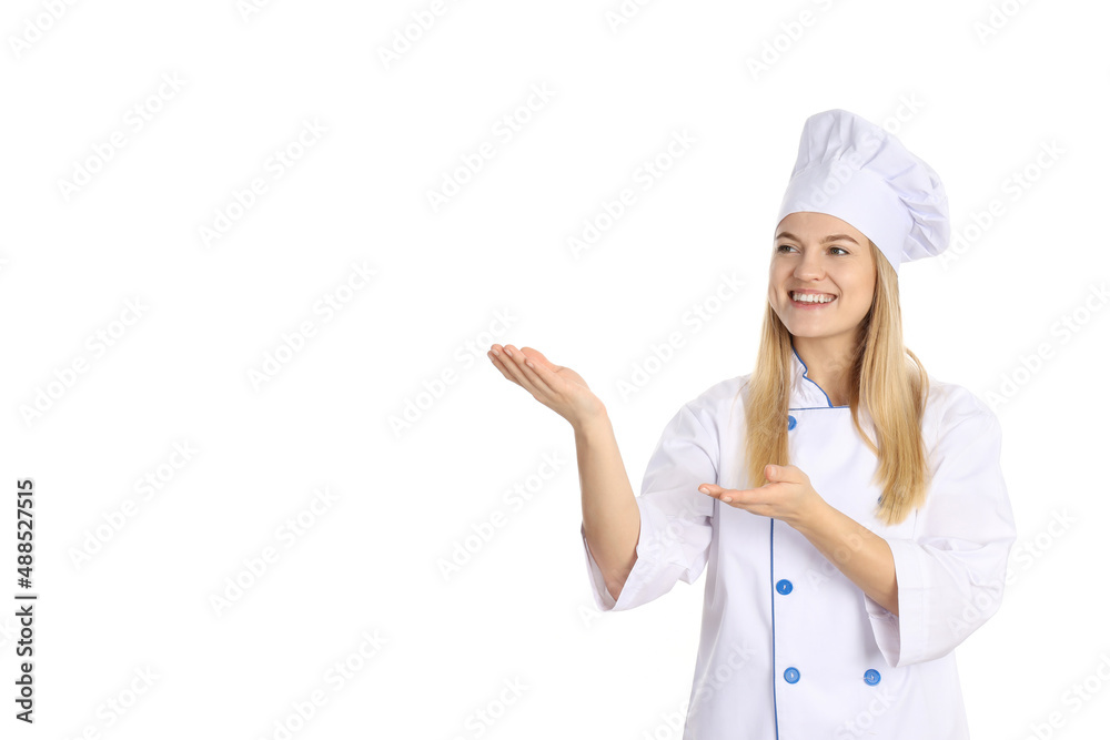 Young female chef isolated on white background Young female chef isolated on white background