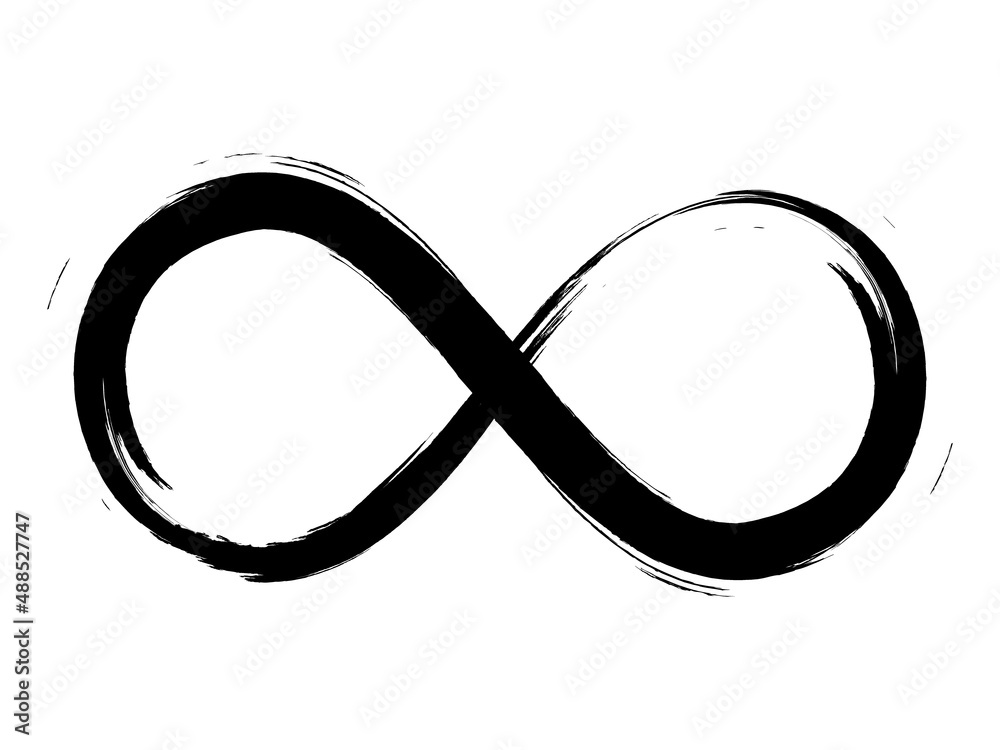 Grunge infinity symbol. Hand painted with black paint. Grunge brush stroke. Modern eternity icon. Graphic design element. Infinite possibilities, endless process. - obrazy, fototapety, plakaty 