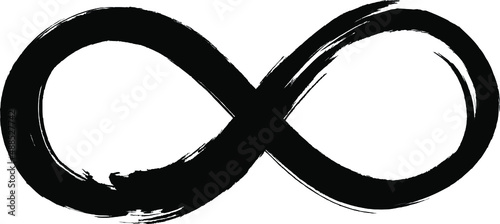 Grunge infinity symbol. Hand painted with black paint. Grunge brush stroke. Modern eternity icon. Graphic design element. Infinite possibilities, endless process.