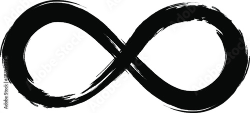 Grunge infinity symbol. Hand painted with black paint. Grunge brush stroke. Modern eternity icon. Graphic design element. Infinite possibilities, endless process.