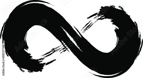 Grunge infinity symbol. Hand painted with black paint. Grunge brush stroke. Modern eternity icon. Graphic design element. Infinite possibilities, endless process.