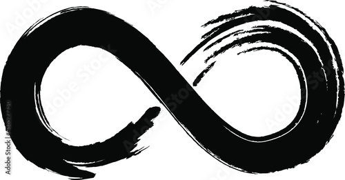 Grunge infinity symbol. Hand painted with black paint. Grunge brush stroke. Modern eternity icon. Graphic design element. Infinite possibilities, endless process.