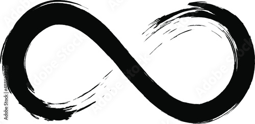 Grunge infinity symbol. Hand painted with black paint. Grunge brush stroke. Modern eternity icon. Graphic design element. Infinite possibilities, endless process.