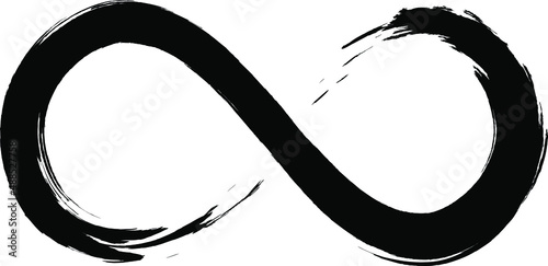 Grunge infinity symbol. Hand painted with black paint. Grunge brush stroke. Modern eternity icon. Graphic design element. Infinite possibilities, endless process.