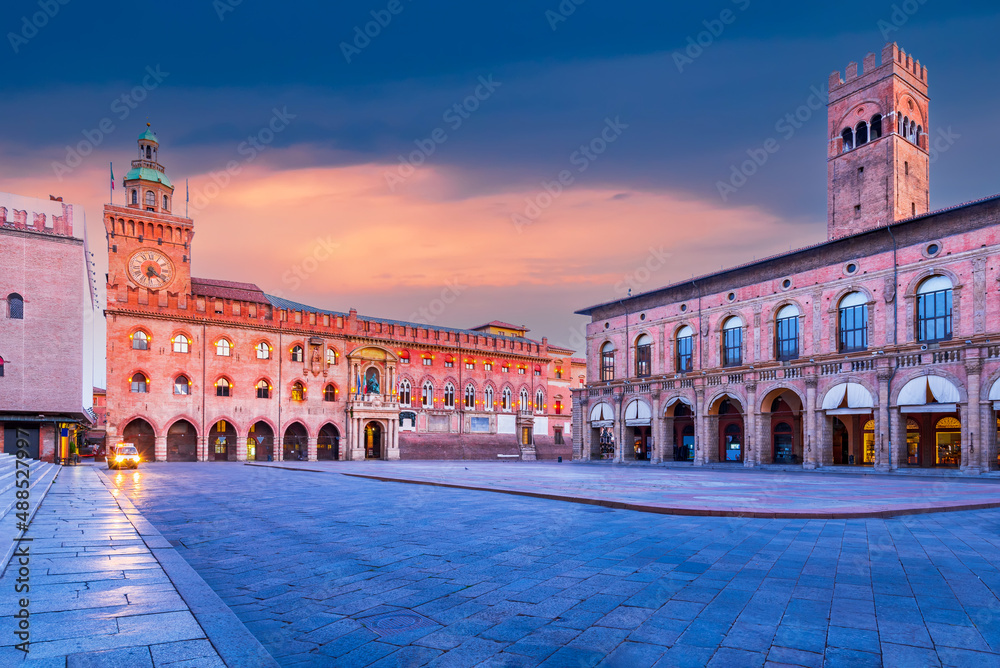 Bologna, Italy - Neptune Fountain and Piazza Maggiore