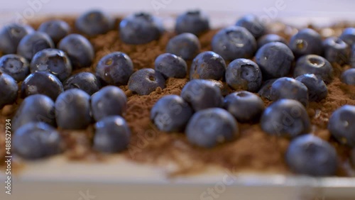 Pastry decorating macro. Blueberries close-up