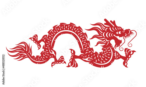 Red paper cut a Chinese Dragon symbols vector art design