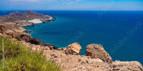 Panoramic View from Vela Blanca Volcanic Dome, Cabo de Gata-Níjar Natural Park, UNESCO Biosphere Reserve, Hot Desert Climate Region, Almería, Andalucía, Spain, Europe