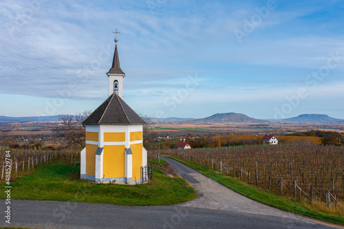 Lesenceistvánd, Hungary - Little chapel called Virgin Mary with vineyard nearby lake Balaton. Hungarian name is Szűz Mária kápolna. photo