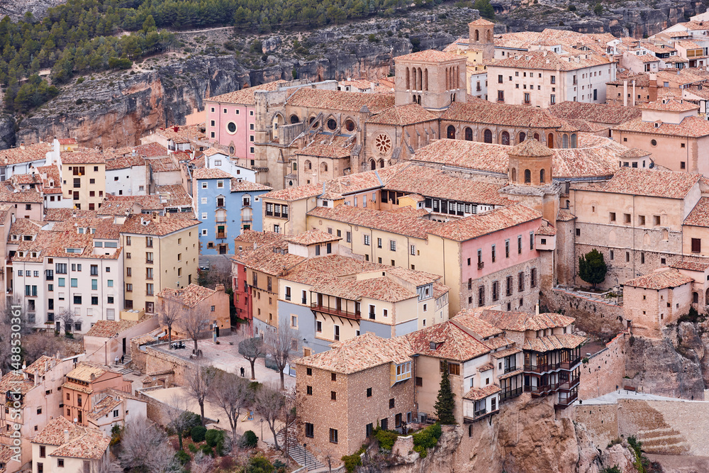 Obraz premium Traditional antique buildings in Cuenca world heritage old town. Spain