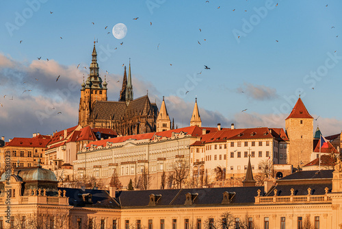 prague, architecture, church, tower, city, building, europe, cathedral, town, castle, travel, czech, landmark, old, sky, bridge, tourism, gothic, square, river, medieval, tyn, history, republic,palace