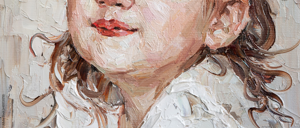 Obraz premium .Little girl laugh. The child smiles. Oil painting on canvas.