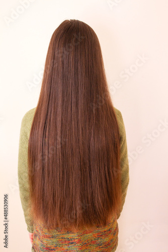 long brown hair, rear view