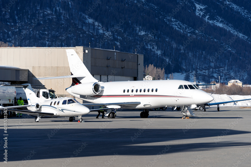 Private jets and aircrafts at the airport of Engadine St Moritz Private jets and aircrafts at the airport of Engadine St Moritz