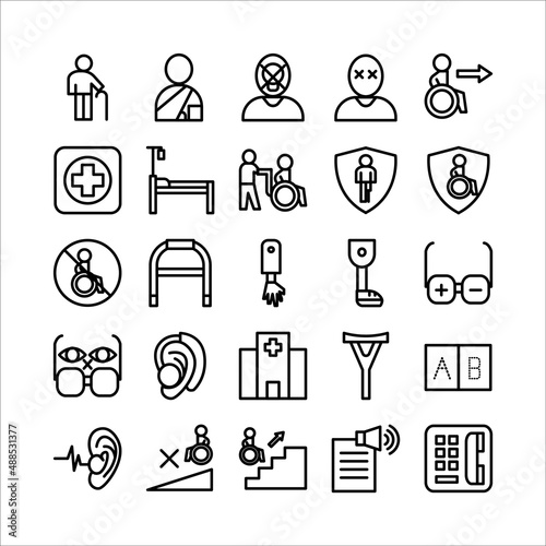 Disability icon set vector line for website, mobile app, presentation, social media.