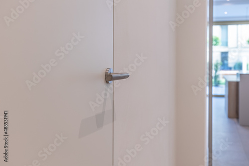 focus sur porte invisible alignée parfaitement avec le mur poignée