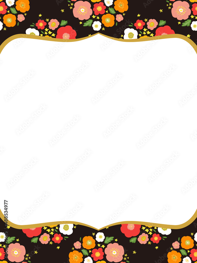 レトロな花柄 フレーム 背景素材 縦向き Stock Illustration Adobe Stock