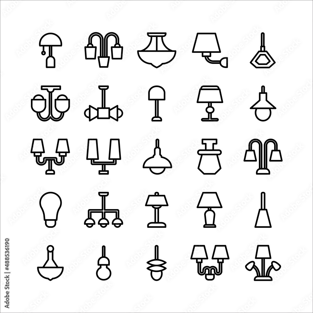Lamp icon set vector line for website, mobile app, presentation, social ...