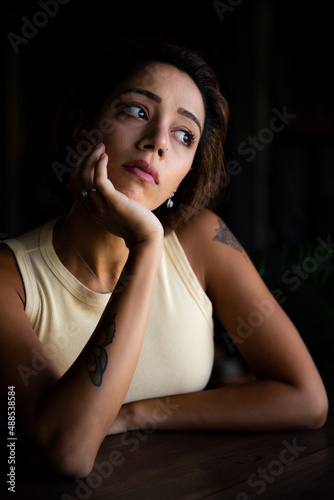 Confident emotional middle easten young woman, head shot different portrait