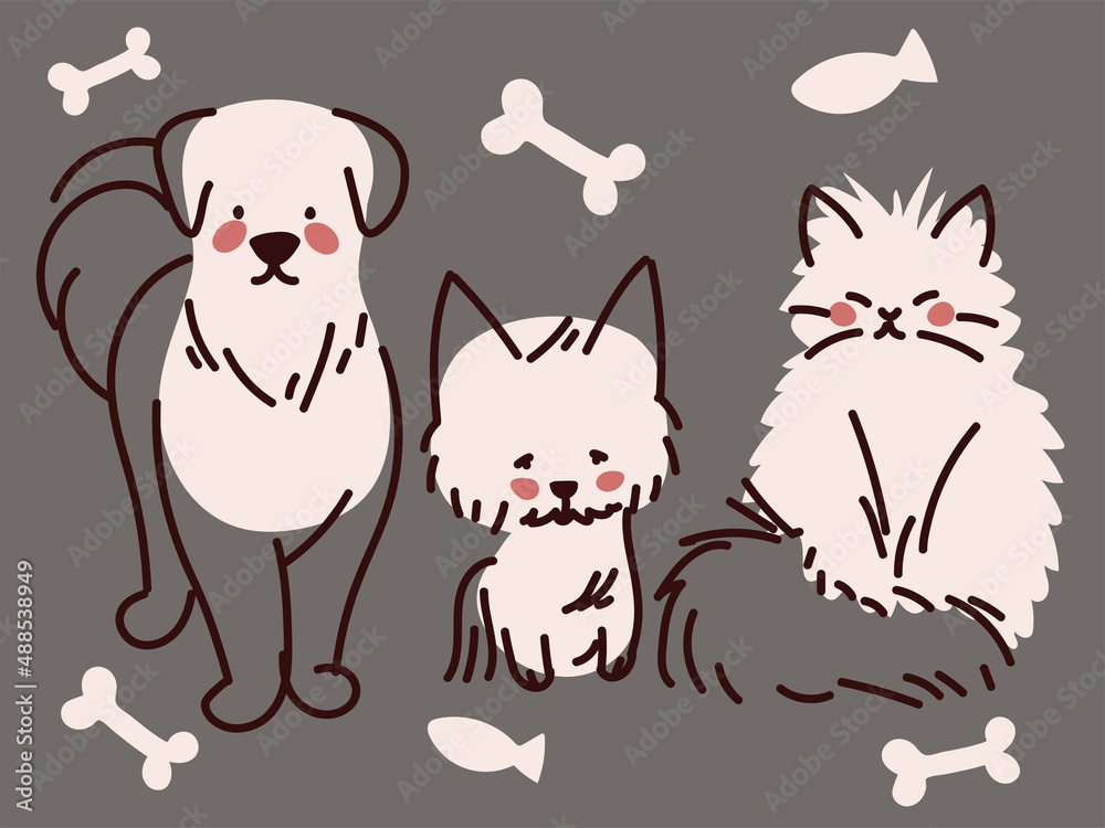 Fototapeta premium pets with bone and fish