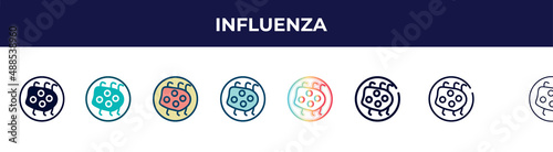 influenza icon in 8 styles. line, filled, glyph, thin outline, colorful, stroke and gradient styles, influenza vector sign. symbol, logo illustration. different style icons set.