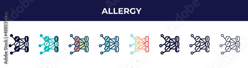 allergy icon in 8 styles. line, filled, glyph, thin outline, colorful, stroke and gradient styles, allergy vector sign. symbol, logo illustration. different style icons set.