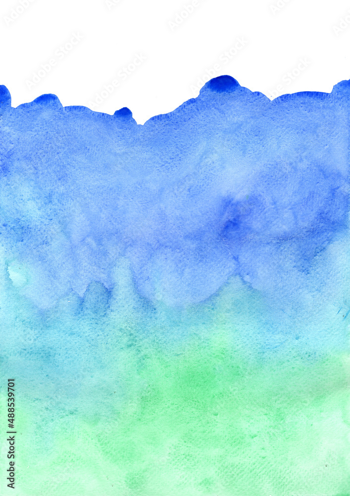 Abstract green, blue and indigo blue watercolor background for decoration on aquatic, tropical and winter concept.