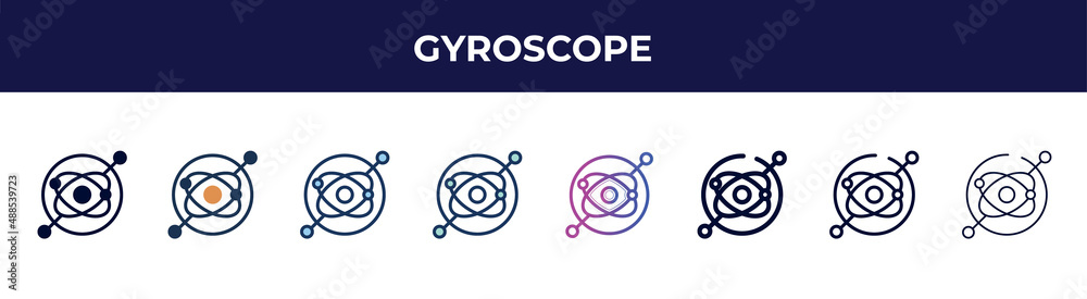 gyroscope icon in 8 styles. line, filled, glyph, thin outline, colorful, stroke and gradient styles, gyroscope vector sign. symbol, logo illustration. different style icons set. gyroscope icon in 8 styles. line, filled, glyph, thin outline, colorful, stroke and gradient styles, gyroscope vector sign. symbol, logo illustration. different style icons set.