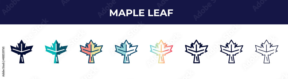 maple leaf icon in 8 styles. line, filled, glyph, thin outline, colorful, stroke and gradient styles, maple leaf vector sign. symbol, logo illustration. different style icons set. maple leaf icon in 8 styles. line, filled, glyph, thin outline, colorful, stroke and gradient styles, maple leaf vector sign. symbol, logo illustration. different style icons set.