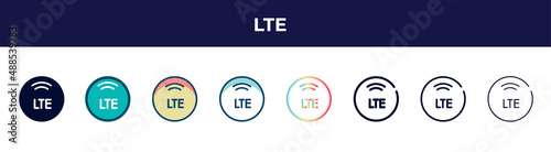 lte icon in 8 styles. line, filled, glyph, thin outline, colorful, stroke and gradient styles, lte vector sign. symbol, logo illustration. different style icons set.