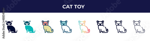 cat toy icon in 8 styles. line, filled, glyph, thin outline, colorful, stroke and gradient styles, cat toy vector sign. symbol, logo illustration. different style icons set.