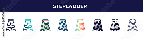 stepladder icon in 8 styles. line, filled, glyph, thin outline, colorful, stroke and gradient styles, stepladder vector sign. symbol, logo illustration. different style icons set.