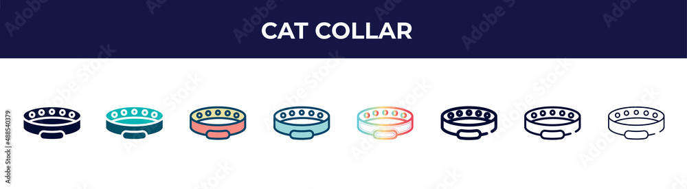 cat collar icon in 8 styles. line, filled, glyph, thin outline, colorful, stroke and gradient styles, cat collar vector sign. symbol, logo illustration. different style icons set. cat collar icon in 8 styles. line, filled, glyph, thin outline, colorful, stroke and gradient styles, cat collar vector sign. symbol, logo illustration. different style icons set.
