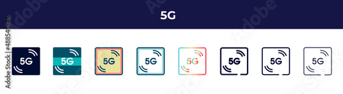 5g icon in 8 styles. line, filled, glyph, thin outline, colorful, stroke and gradient styles, 5g vector sign. symbol, logo illustration. different style icons set.