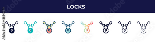 locks icon in 8 styles. line, filled, glyph, thin outline, colorful, stroke and gradient styles, locks vector sign. symbol, logo illustration. different style icons set.