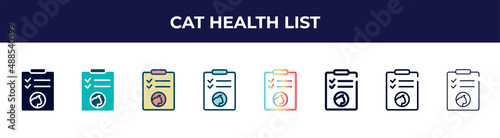 cat health list icon in 8 styles. line, filled, glyph, thin outline, colorful, stroke and gradient styles, cat health list vector sign. symbol, logo illustration. different style icons set.